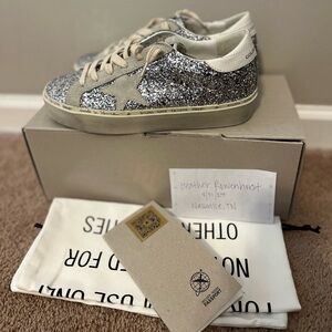 Golden Goose Hi Star Silver Sparkle Sneakers | SIZE 37